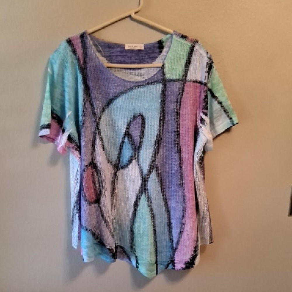 Abstract Multicolor Short Sleeve Women's Top